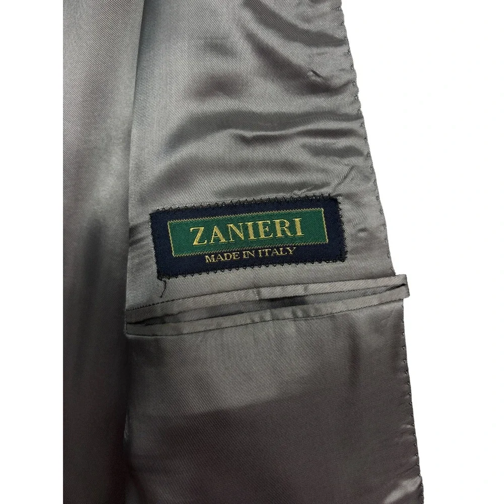 vtg Zanieri Italy 40R 34x29 Gray Micro Check 2pc Pant Suit Pleated High Waisted